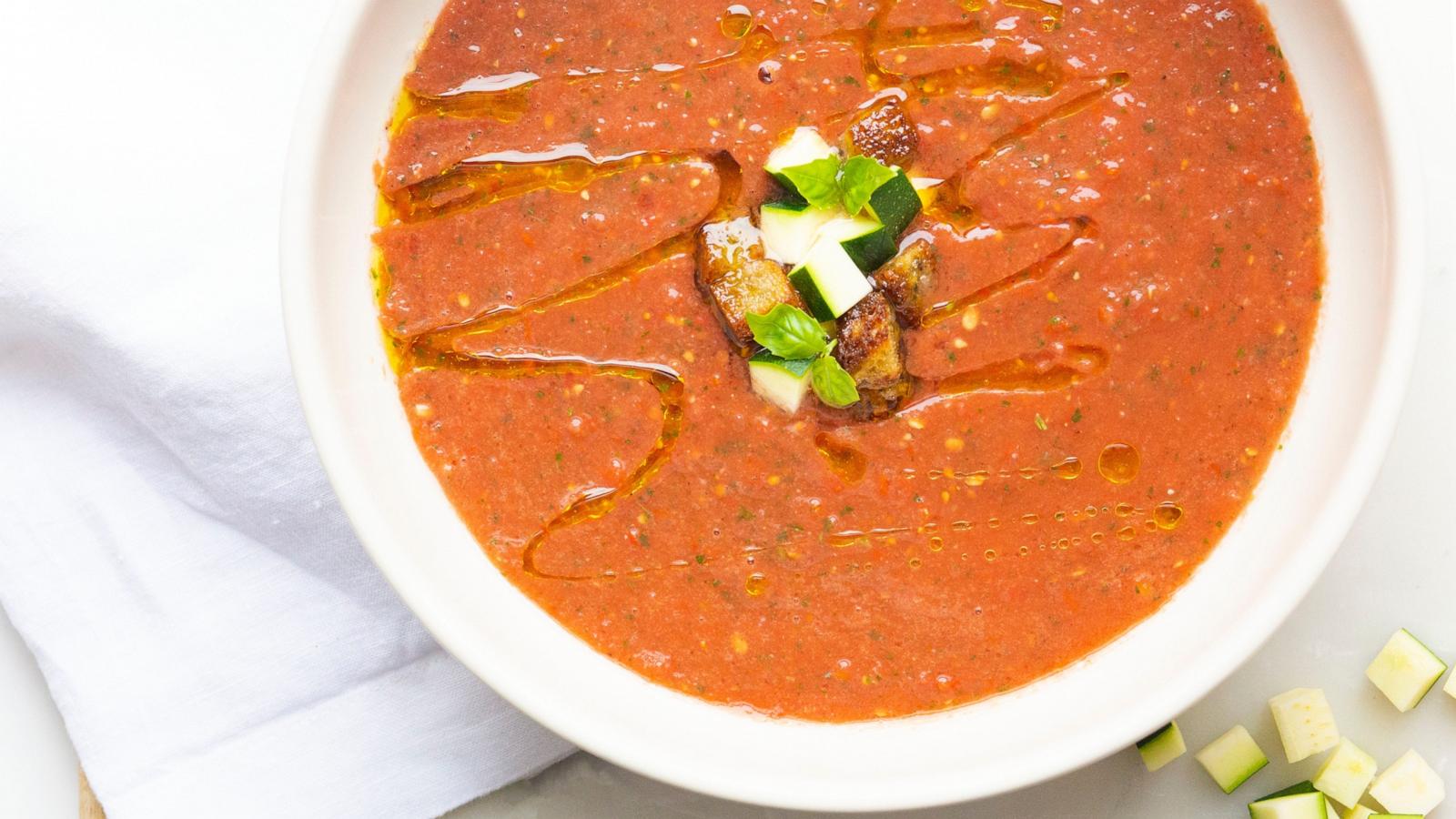 PHOTO: A bowl of tomato and watermelon gazpacho.