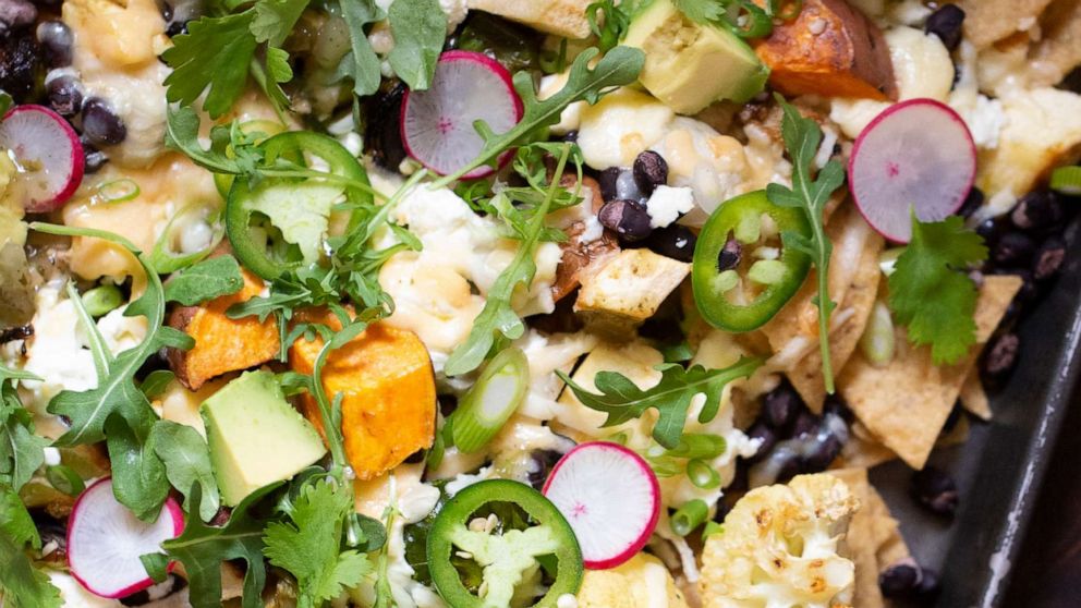 PHOTO: Veggie nachos made on a sheet tray.