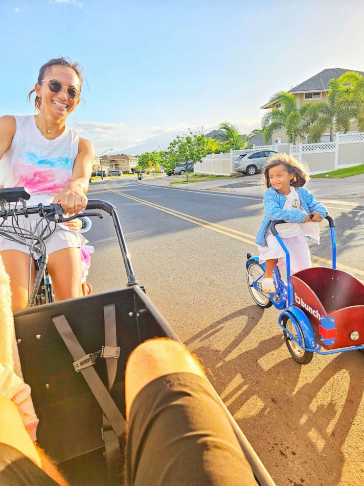 PHOTO: Aubrey Vailoces is pictured on a bike ride with her family the day before wildfires destroyed their Maui home.