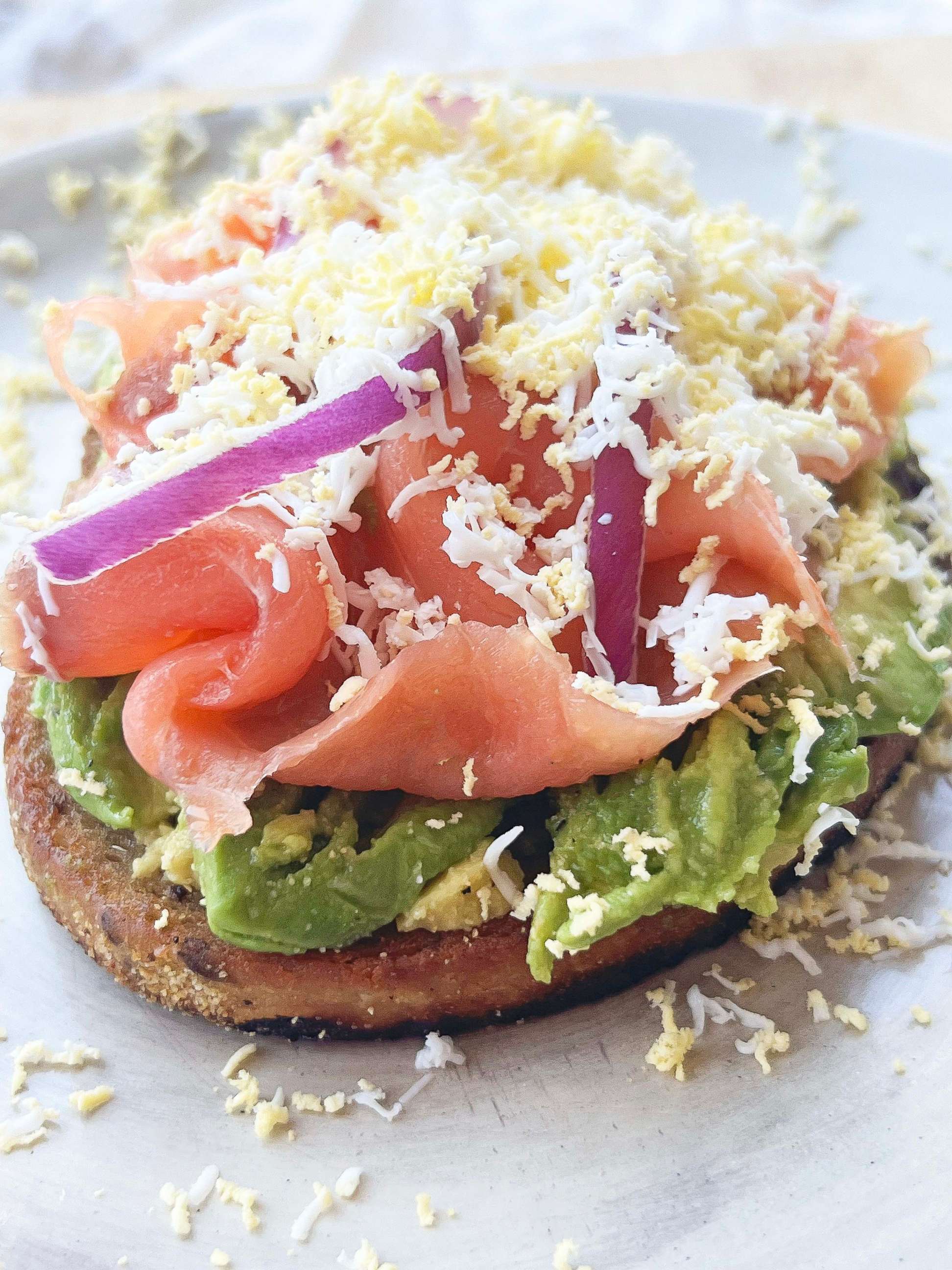 PHOTO: Avocado toast with smoked salmon and grated hard-boiled eggs. 