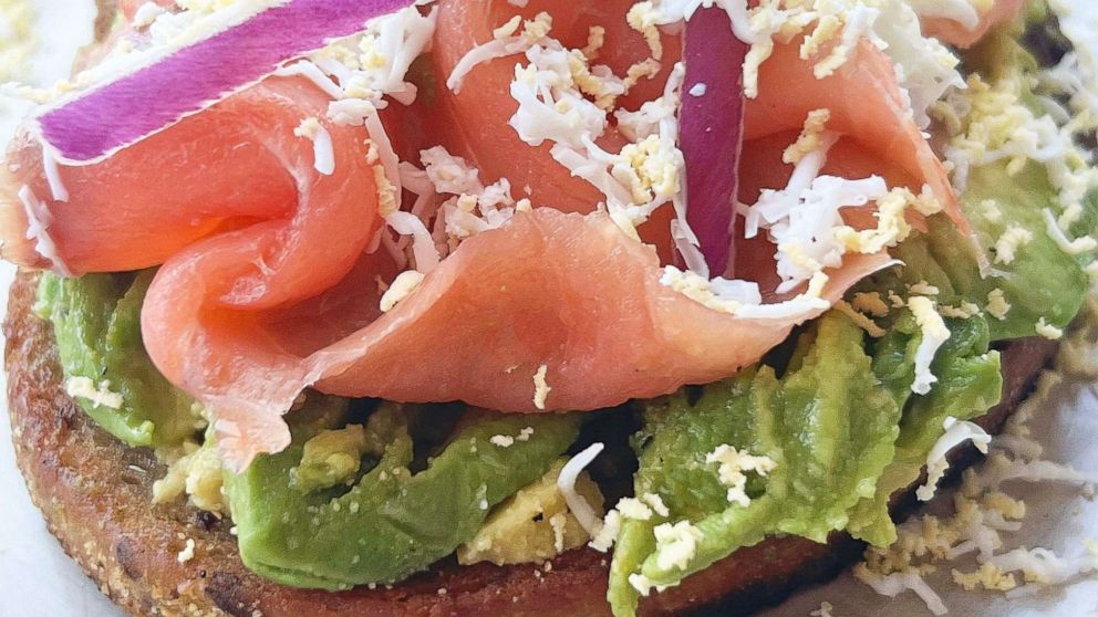 PHOTO: Avocado toast with smoked salmon and grated hard-boiled eggs. 