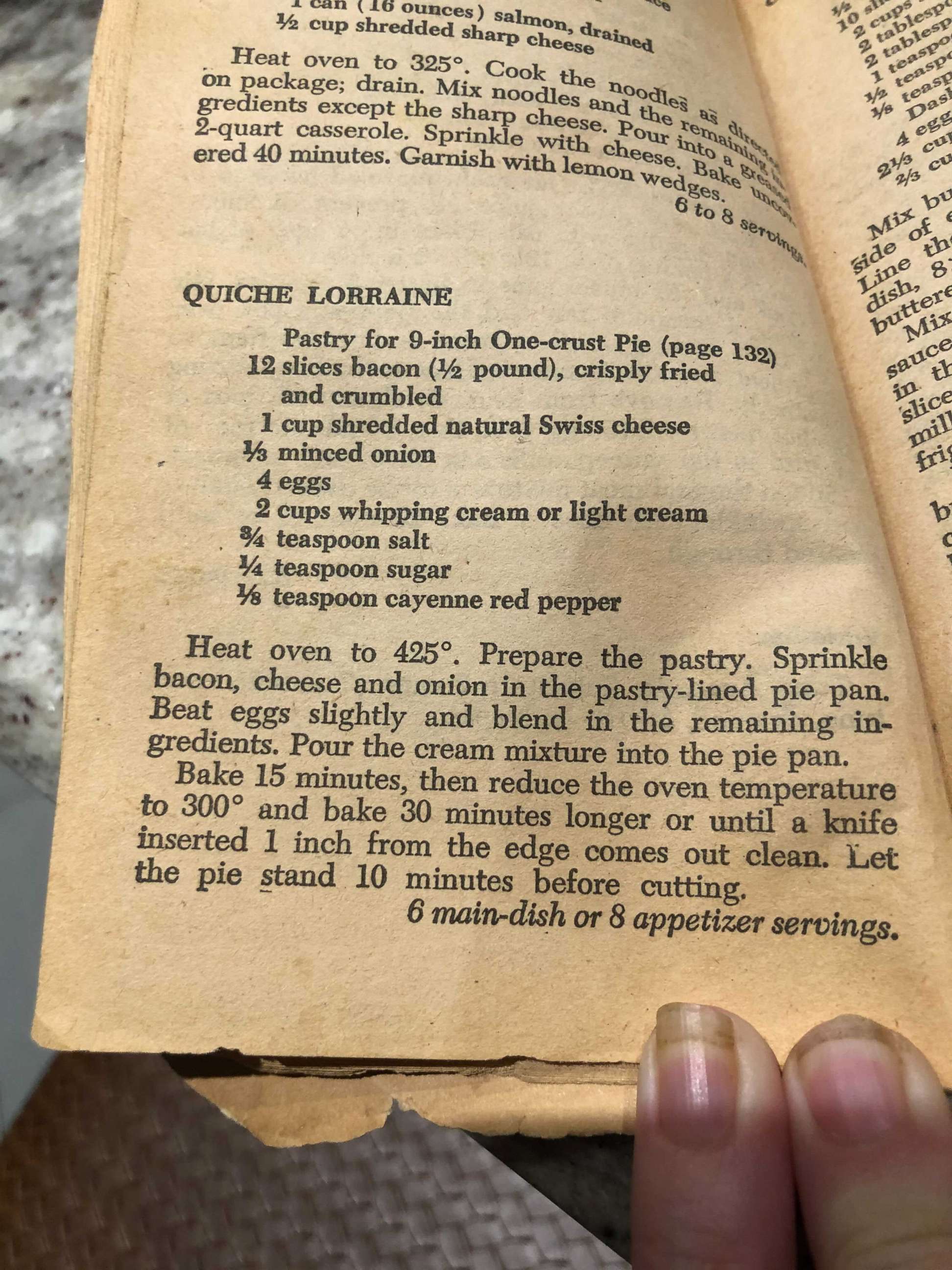PHOTO: The original Quiche Lorraine recipe from a Betty Crocker cookbook.