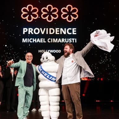 PHOTO: Co-owners Donato Poto and chef Michael Cimarusti at the MICHELIN Guide California 2025 awards ceremony.