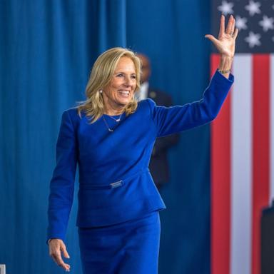 PHOTO: First lady Jill Biden speaks at the International African-American Museum before President Joe Biden takes stage on January 19, 2025 in Charleston, South Carolina.