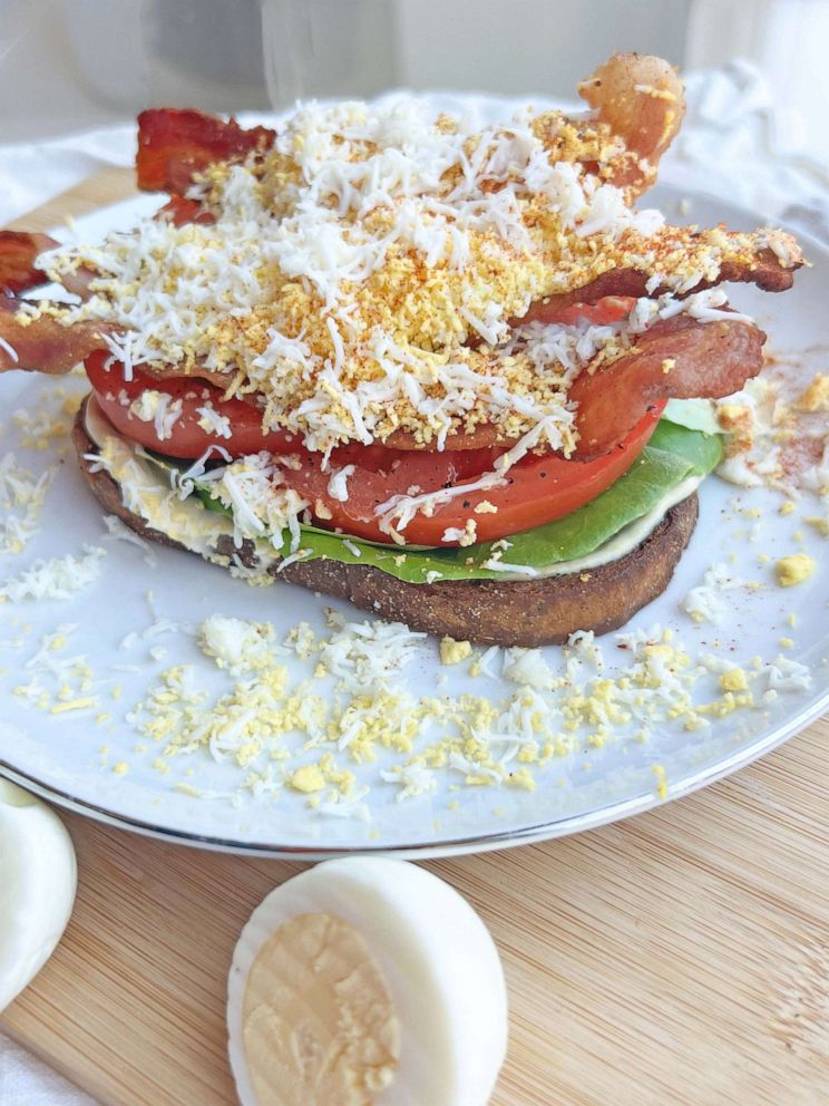 PHOTO: An open-faced BLT topped with grated hard-boiled eggs.