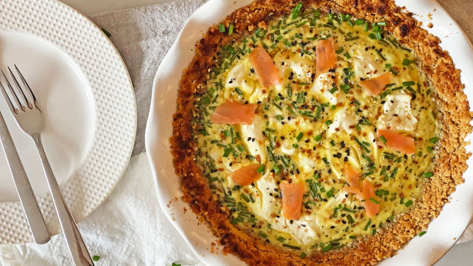 PHOTO: A matzo pie crust quiche for Passover.