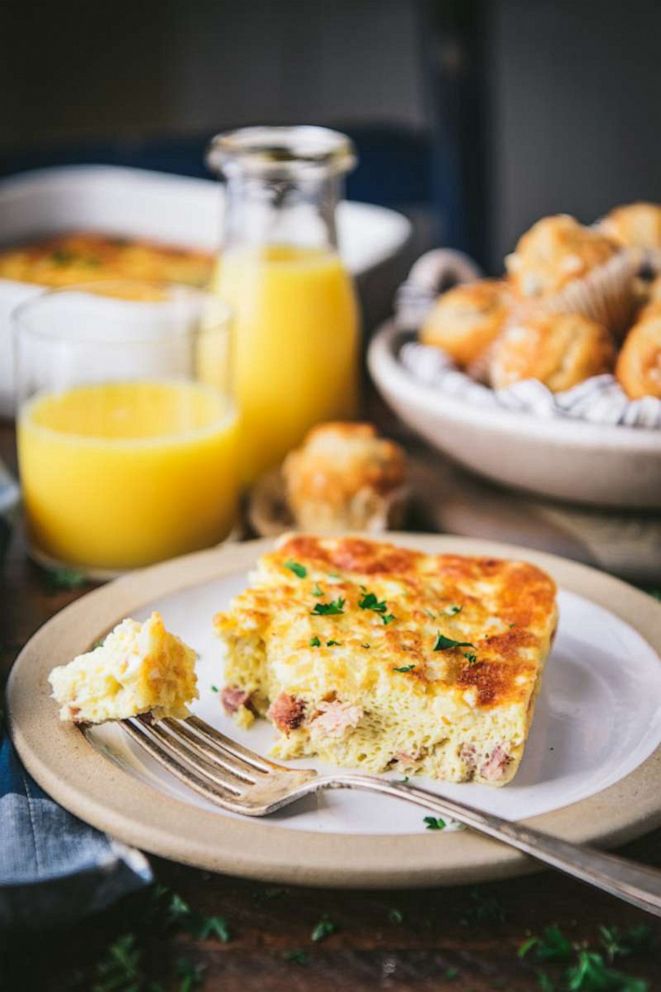 PHOTO: A slice of baked ham and cheese omelet for Easter brunch.