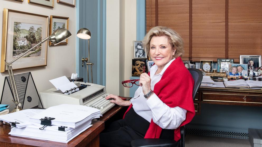 PHOTO: Author Barbara Taylor Bradford OBE writes at her desk in an undated photo.