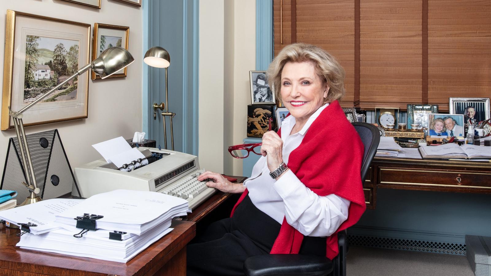 PHOTO: Author Barbara Taylor Bradford OBE writes at her desk in an undated photo.