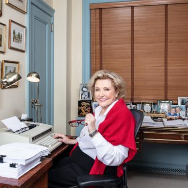 PHOTO: Author Barbara Taylor Bradford OBE writes at her desk in an undated photo.