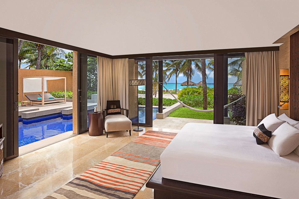 PHOTO: Bedroom at a Beachfront Pool Villa at Banyan Tree Mayakoba. 
