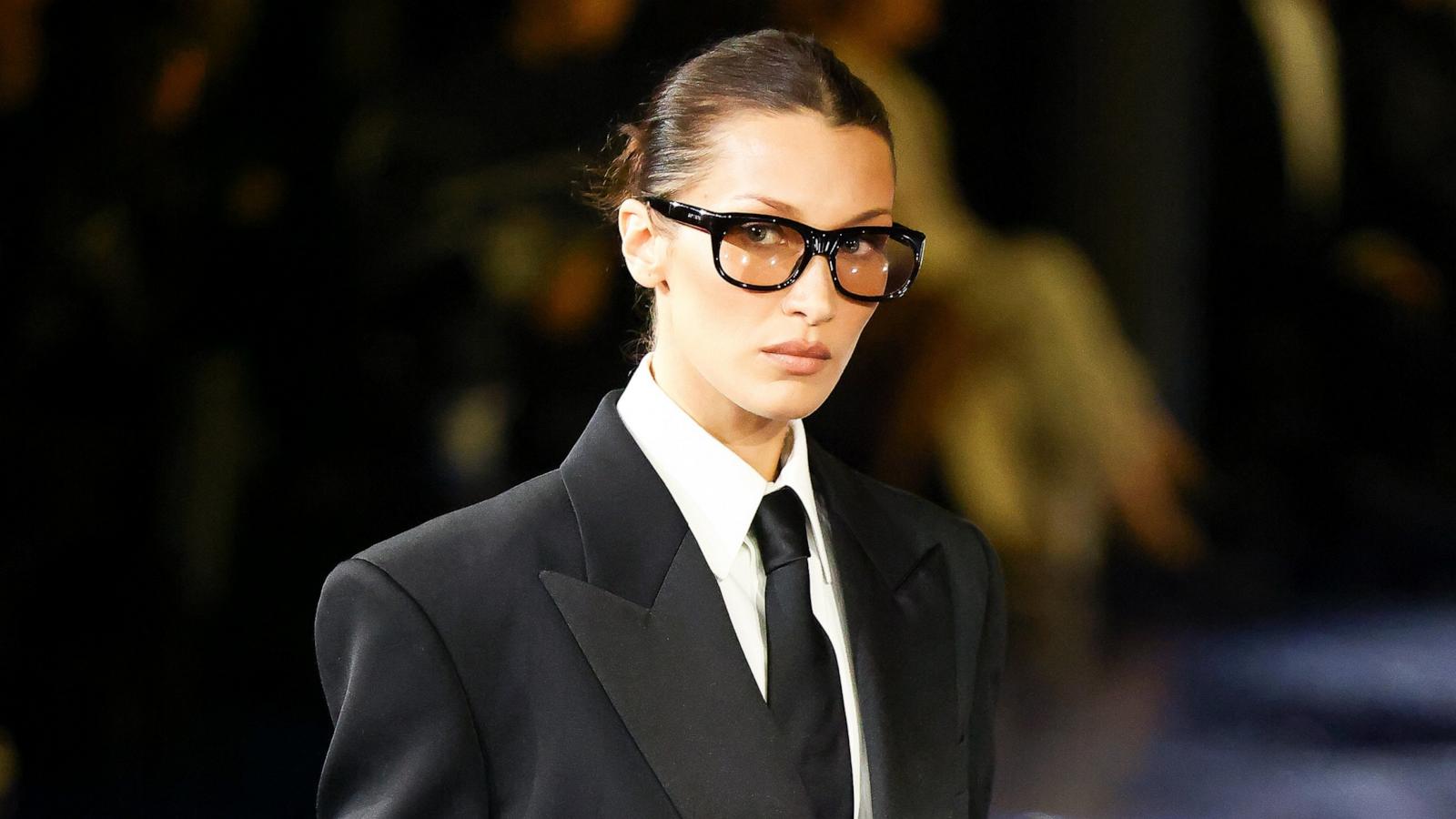 PHOTO: Bella Hadid walks the runway during the Saint Laurent Womenswear Spring-Summer 2025 show as part of Paris Fashion Week on Sept. 24, 2024 in Paris.