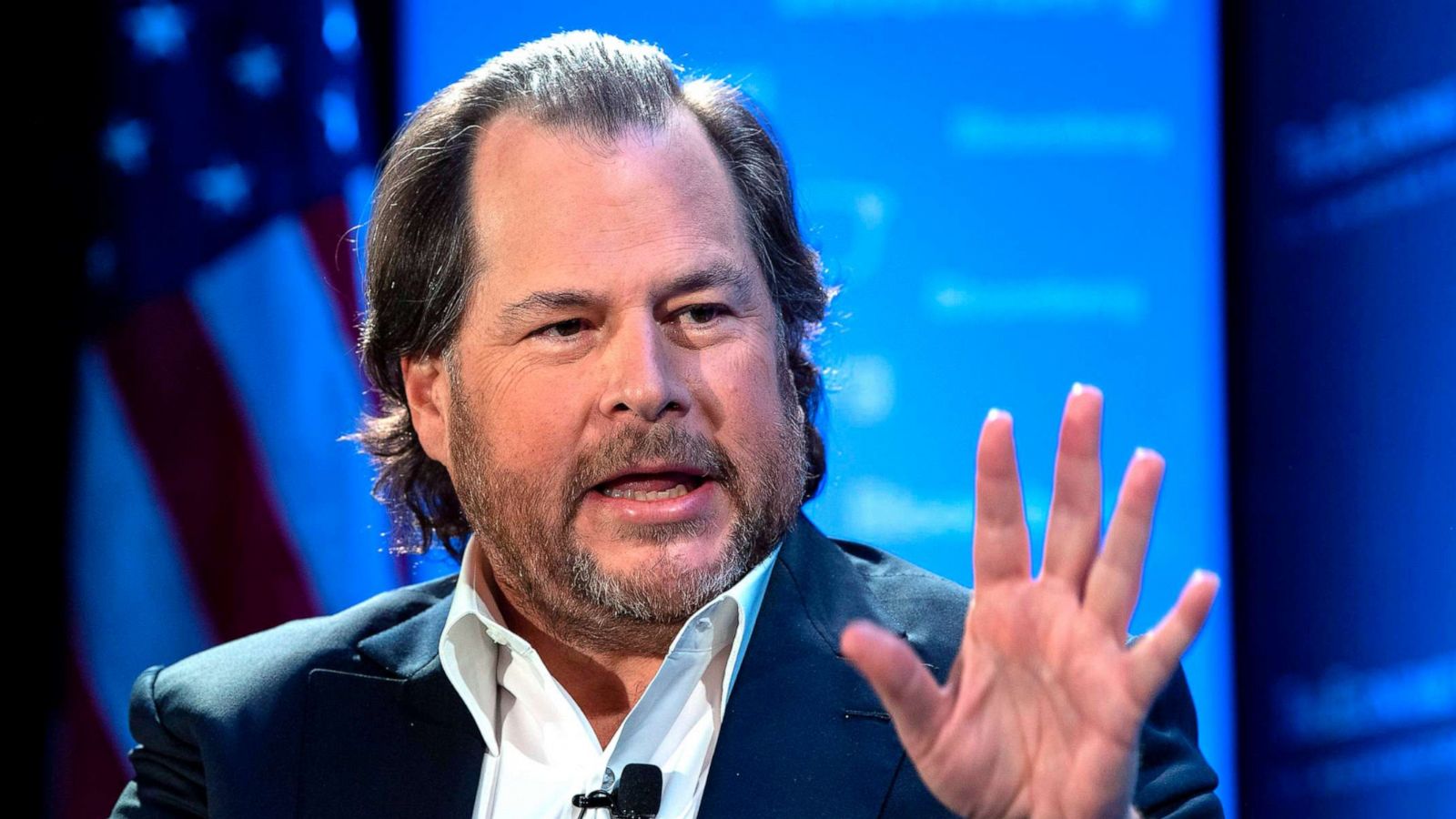 PHOTO:Marc Benioff, founder, chairman and co-CEO of Salesforce, speaks at an Economic Club of Washington luncheon in Washington, D.C., Oct. 18, 2019.