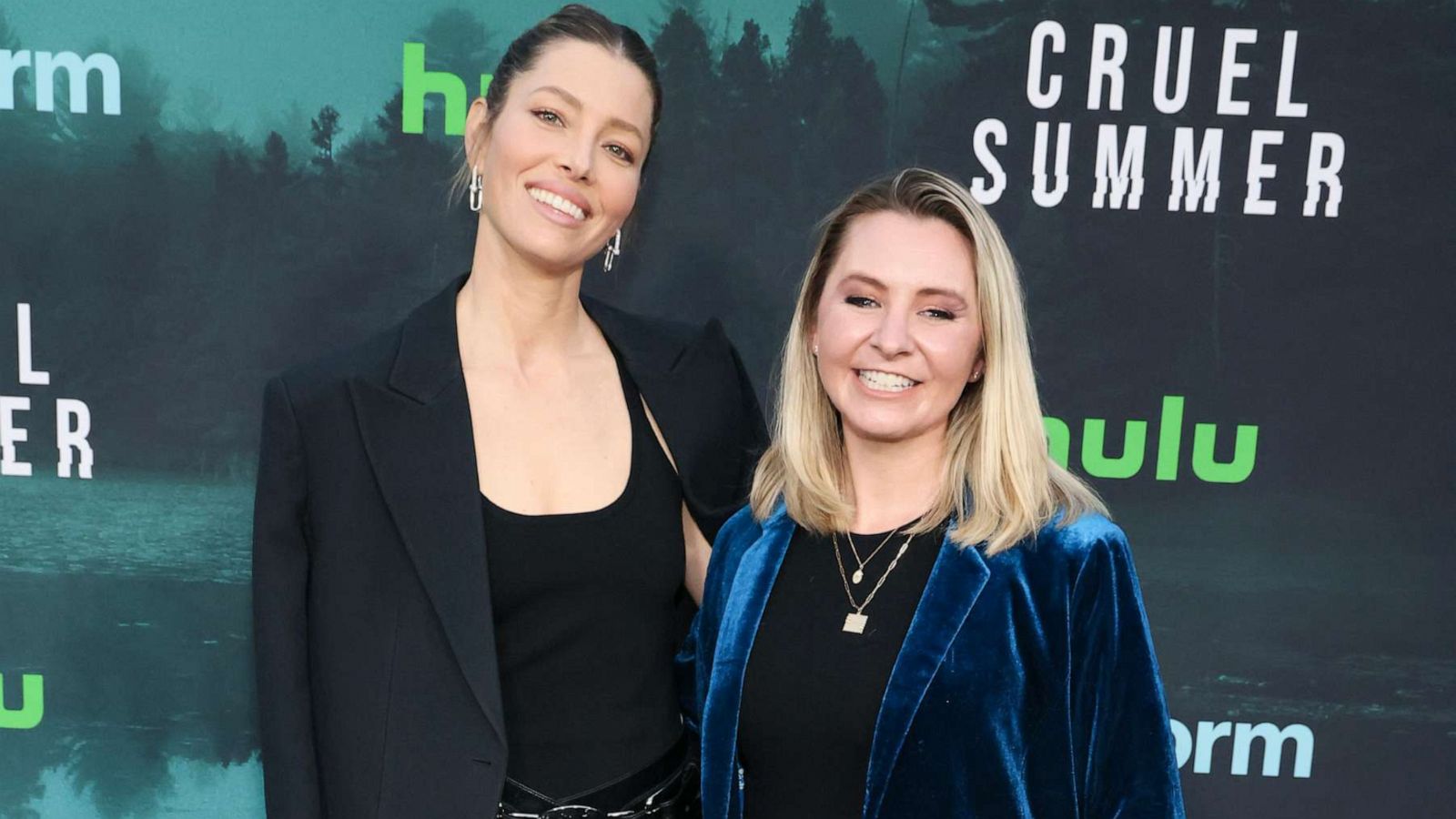 PHOTO: Jessica Biel and Beverley Mitchell attend the Los Angeles premiere of Freeform's "Cruel Summer" season 2 at Grace E. Simons Lodge on May 31, 2023 in Los Angeles.