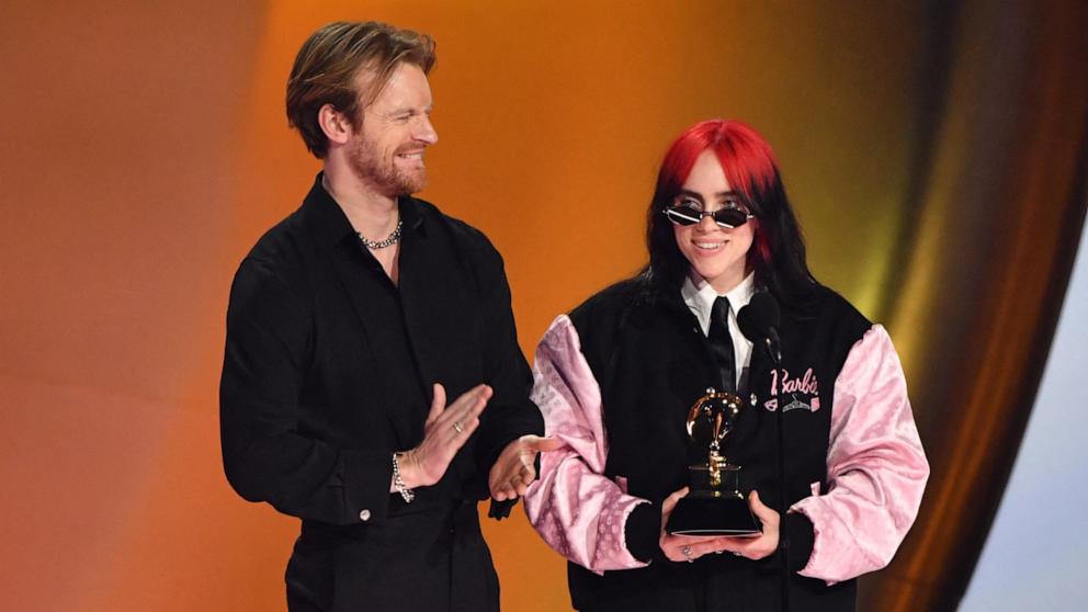 PHOTO: Billie Eilish and Finneas O'Connell accept the Song Of The Year award for "What Was I Made For?" during the 66th Annual Grammy Awards in Los Angeles, Feb. 4, 2024. 