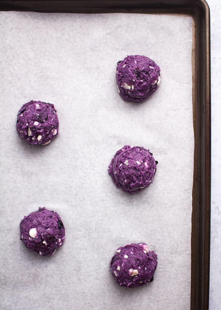 PHOTO: Vegan blueberry cookie dough on a sheet tray.