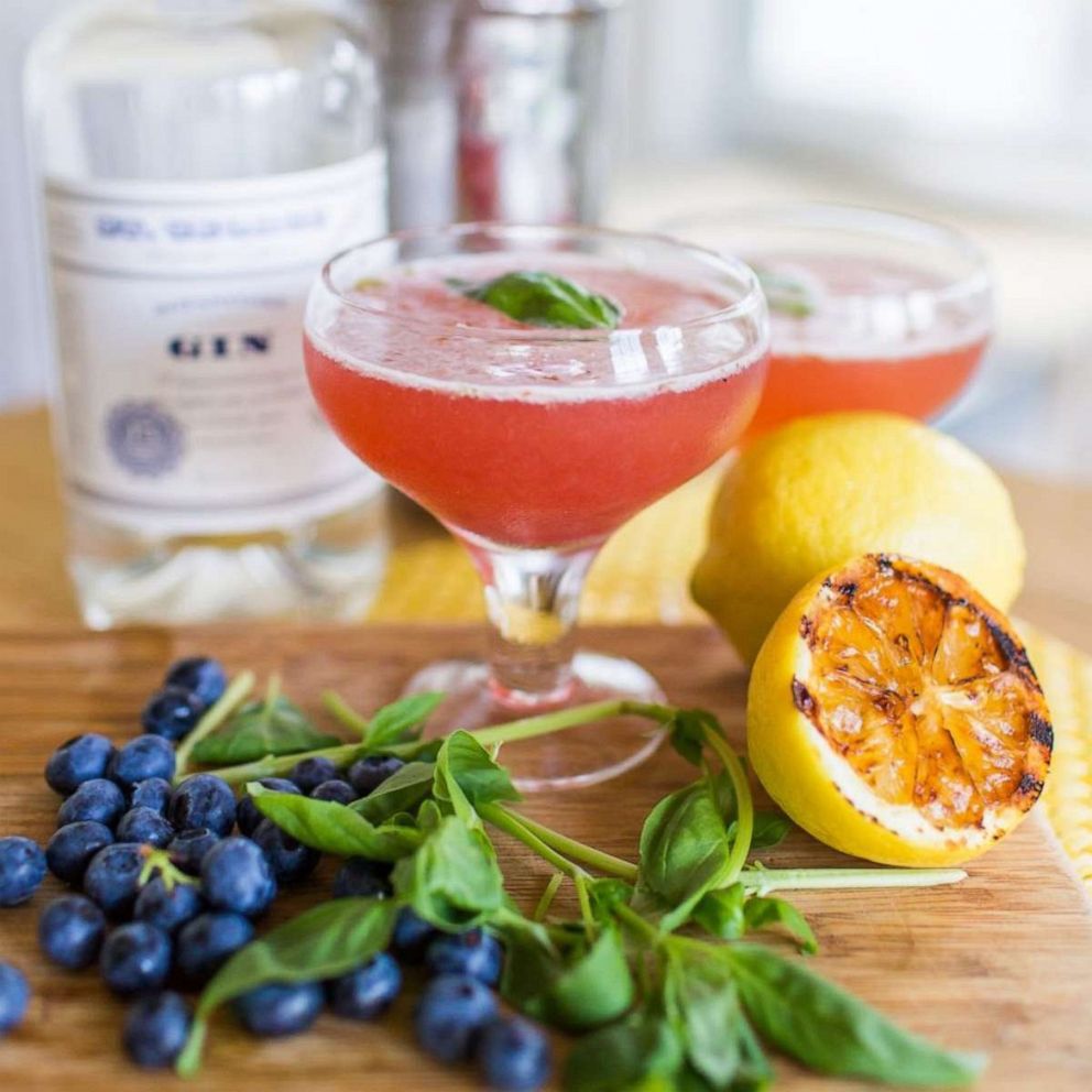PHOTO: Blueberry smash cocktail with grilled lemons.