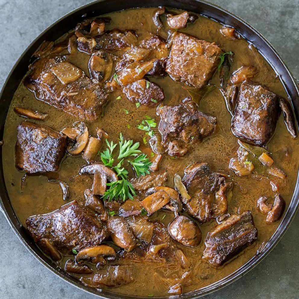 PHOTO: Dutch oven braised beef with mushrooms.