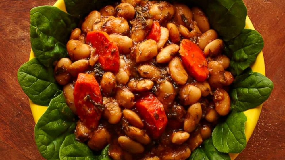 PHOTO: Braised giant beans with spinach, also called gigantes me spanaki.