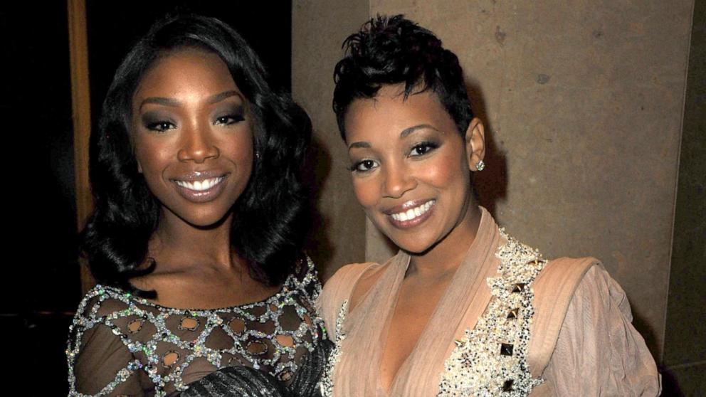 PHOTO: Singers Monica and Brandy attend the 2011 Pre-GRAMMY Gala and Salute To Industry Icons Honoring David Geffen in Beverly Hills, CA, Feb. 12, 2011.