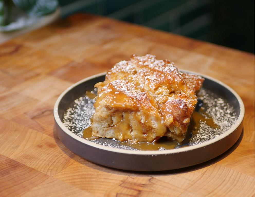 PHOTO: A slice of bread pudding to be served at Super Bowl LIX at Caesars Superdome. Sodexo Live!