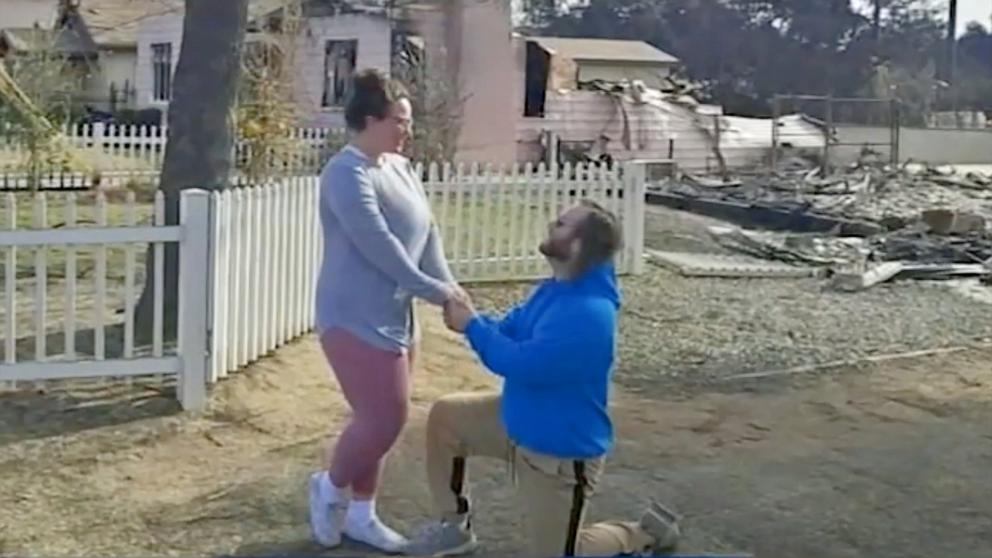 PHOTO: Brian McShea proposed to Stephanie Raynor after recovering a previously purchased engagement ring in the rubble of their home which burned down in the LA wildfire.