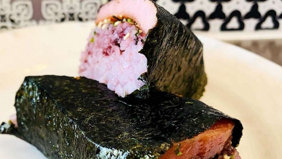PHOTO: Spam musubi with purple rice from Broken Mouth.