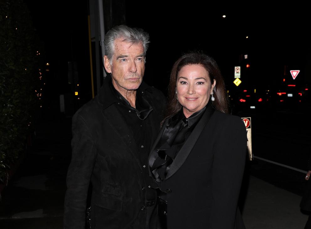 PHOTO: Pierce Brosnan and Keely Shaye Smith are seen at Giorgio Baldi restaurant in Santa Monica on March 7, 2024 in Los Angeles.