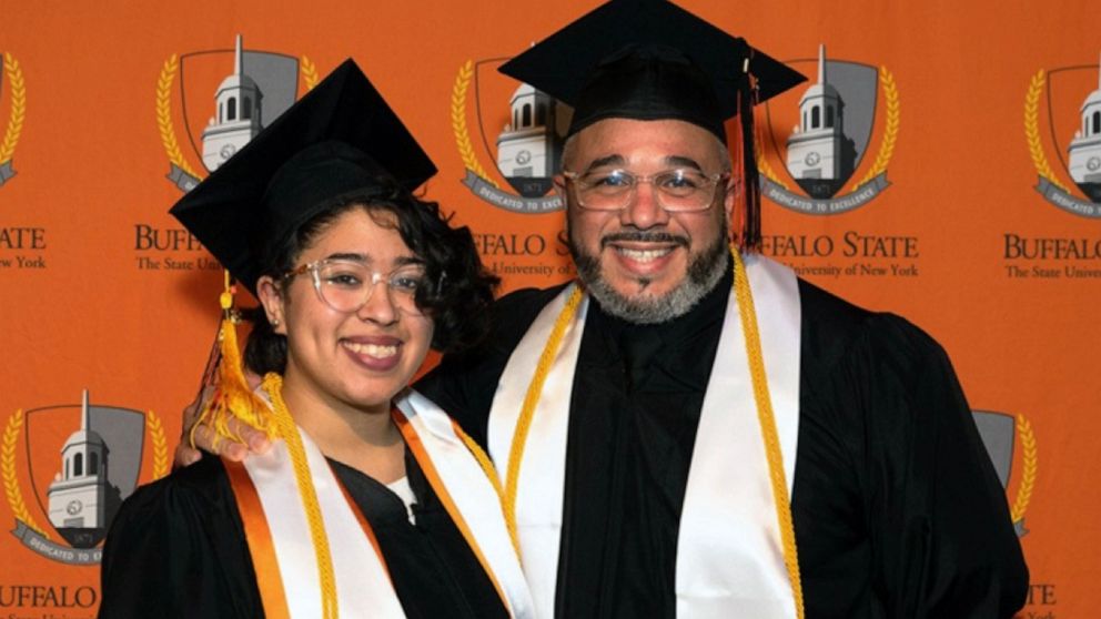 PHOTO: Cesar and Clarimar Galarza receive degrees in social work and art education with honors at Buffalo State College's virtual 149th Commencement ceremonies.