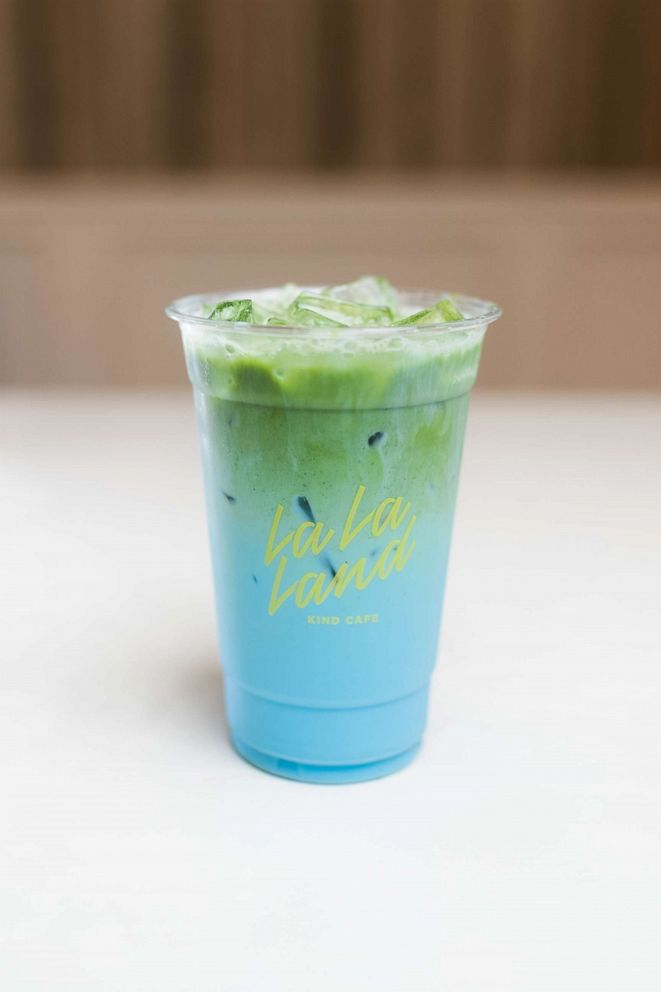 PHOTO: Photo of La La Land Kind Cafe's butterfly latte.