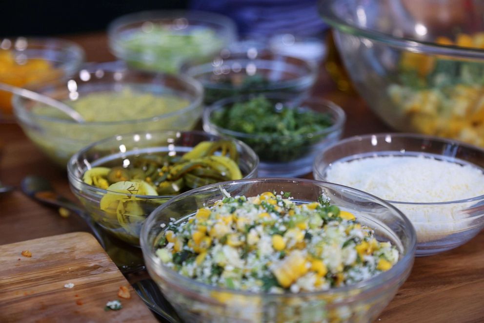 PHOTO: Charred corn, roasted poblano peppers and cotija cheese.