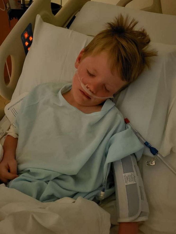 PHOTO: Adam Leeson, 5, recovers at Peyton Manning Children’s Hospital in Indianapolis, Indiana after he was rescued from a swimming pool.