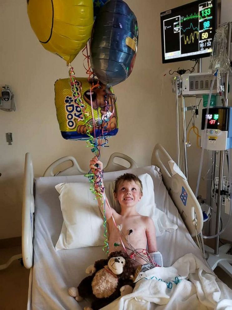 PHOTO: Adam Leeson, 5, recovers at Peyton Manning Children’s Hospital in Indianapolis, Indiana after he was rescued from a swimming pool.
