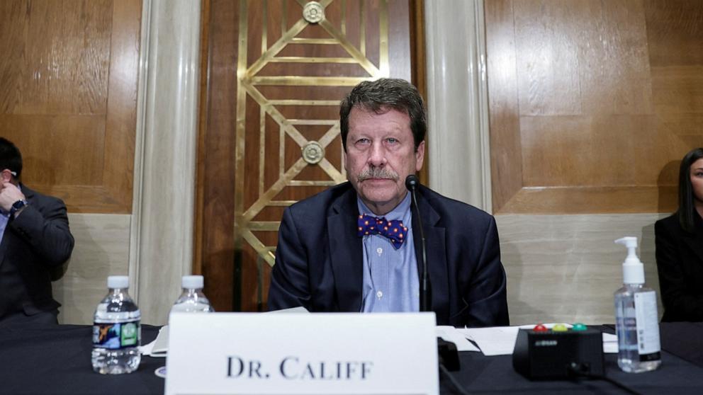 PHOTO:U.S. Food and Drug Administration (FDA) Commissioner Robert Califf is seated to testify before a Senate Health, Education, Labor, and Pensions Committee hearing on Capitol Hill in Washington, May 26, 2022. 