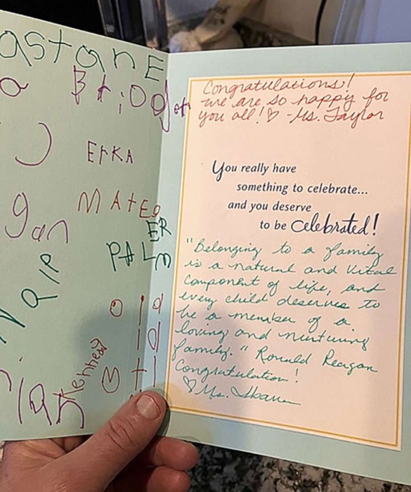 PHOTO: After Cameron's adoption, his classmates gave him a signed card to celebrate the occasion.