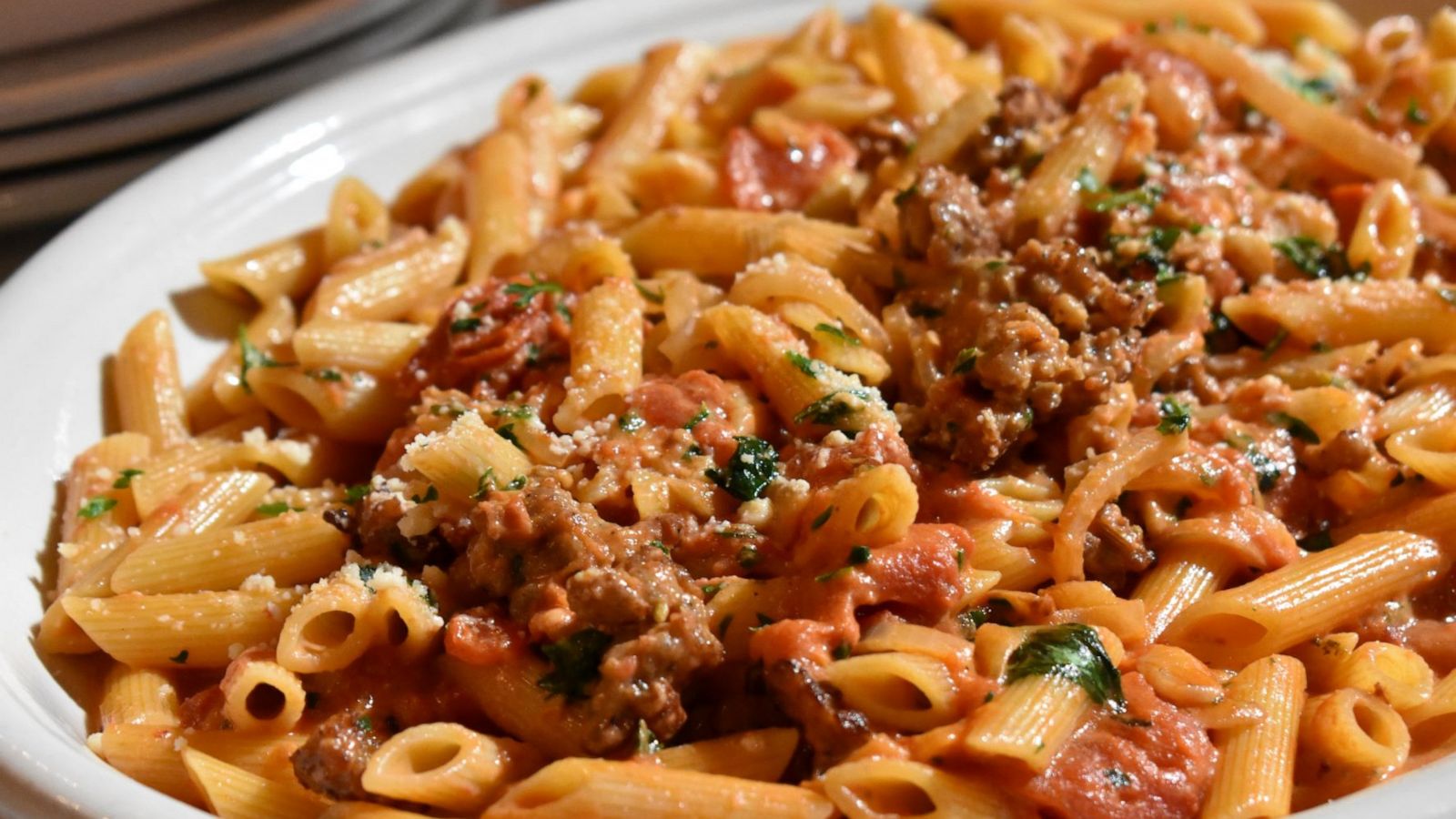 PHOTO: Carmine's penne a la vodka with spicy sausage.