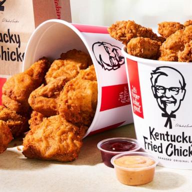 PHOTO: KFC chicken tenders and traditional fried chicken buckets.