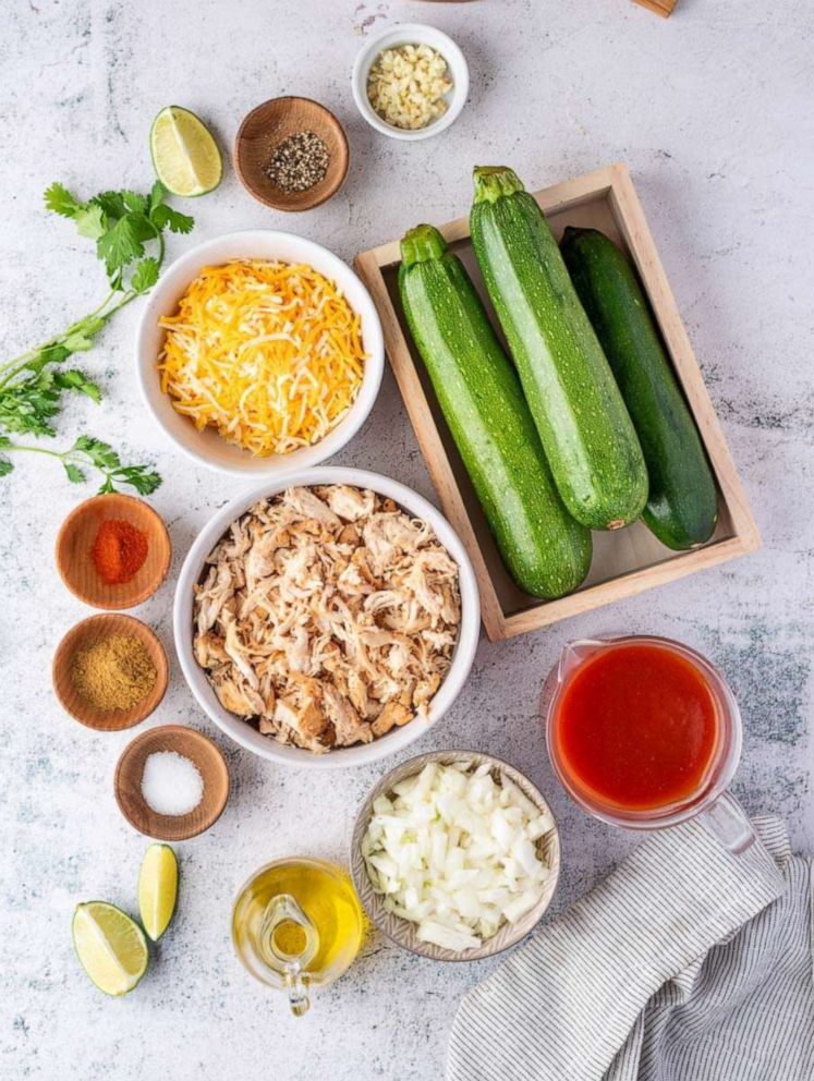 PHOTO: Ingredients for rotisserie chicken stuffed zucchini "enchiladas."