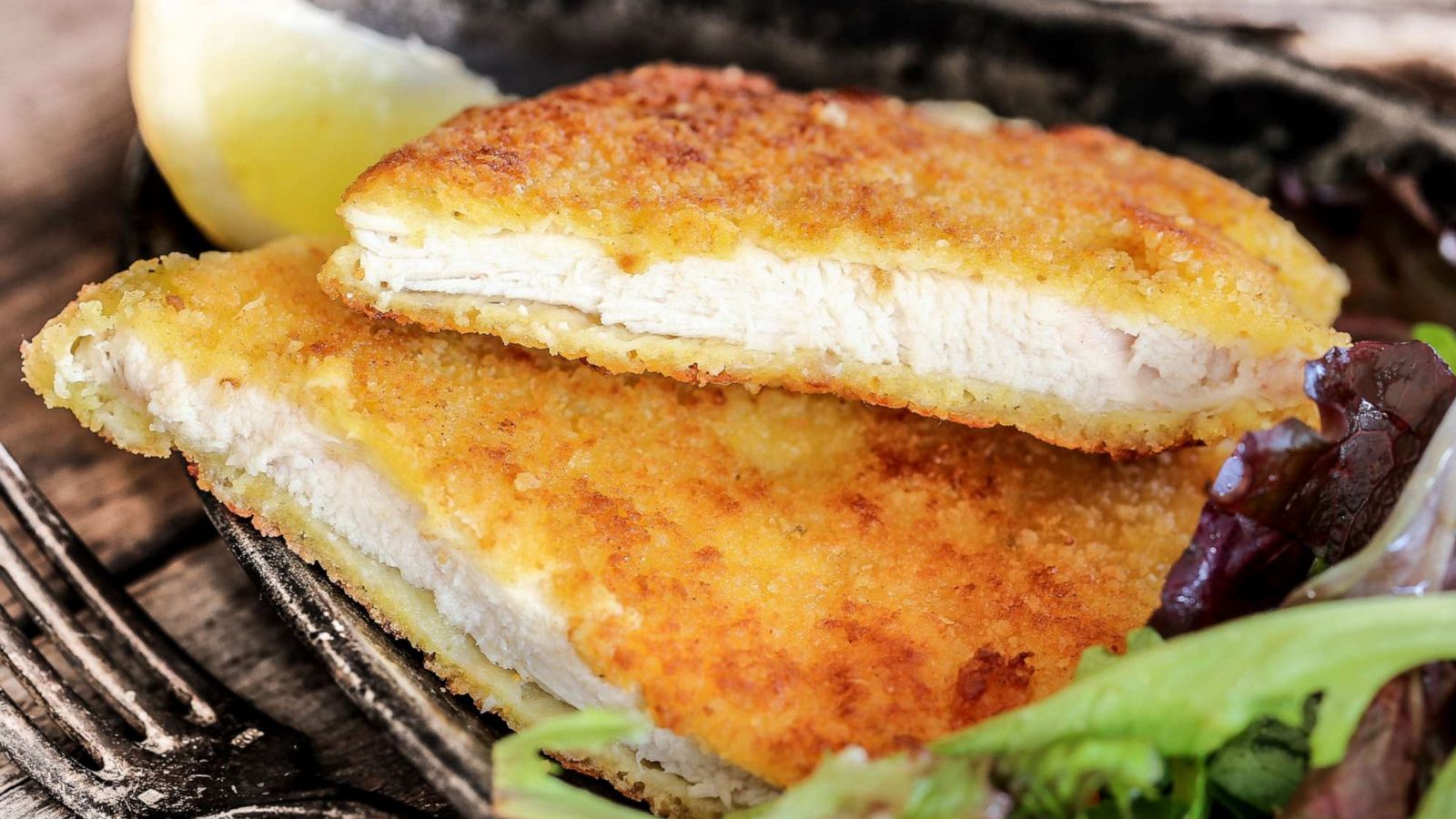 PHOTO: Chicken Milanese with a side salad.