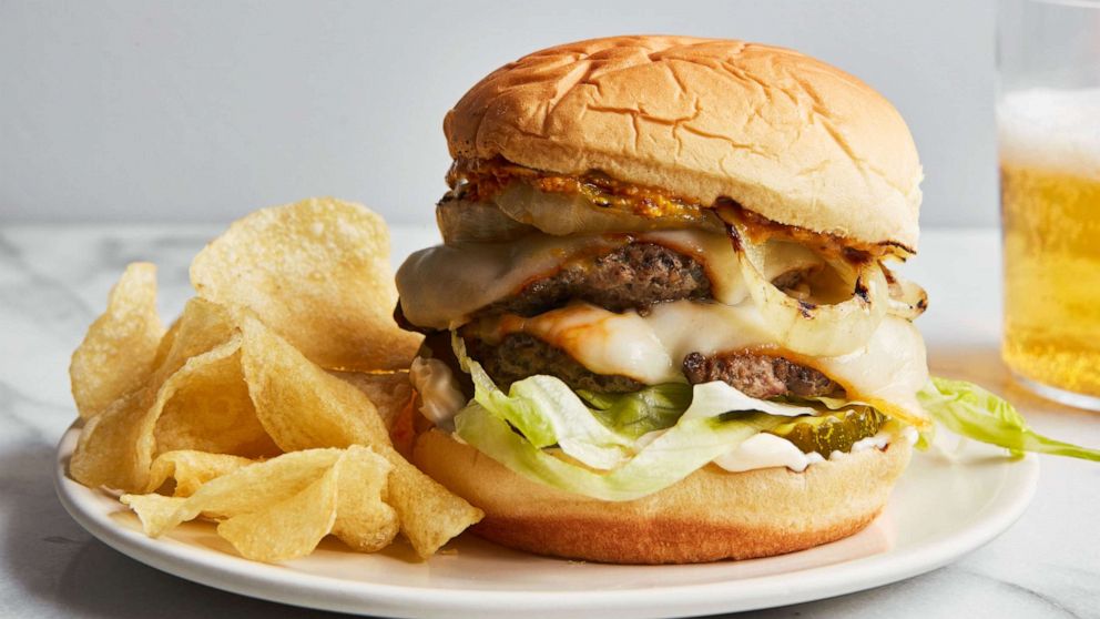 PHOTO: Double-stack mushroom and chicken cheeseburgers.