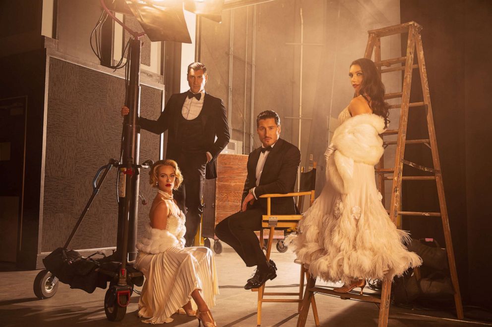 PHOTO: Maks Chmerkovskiy, Val Chmerkovskiy, Peta Murgatroyd and Jenna Johnson pose in old Hollywood attire for Motion Pictures Tour announcement.