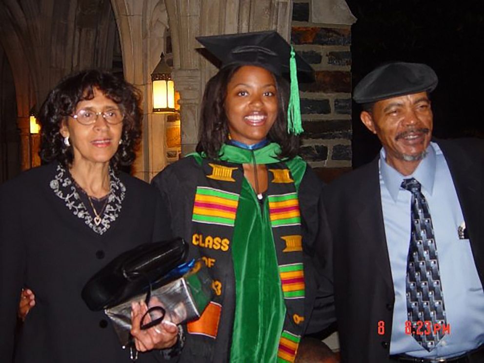 PHOTO: Dr. Chris Pernell pictured with her parents at her graduation from Duke University School of Medicine in 2003.