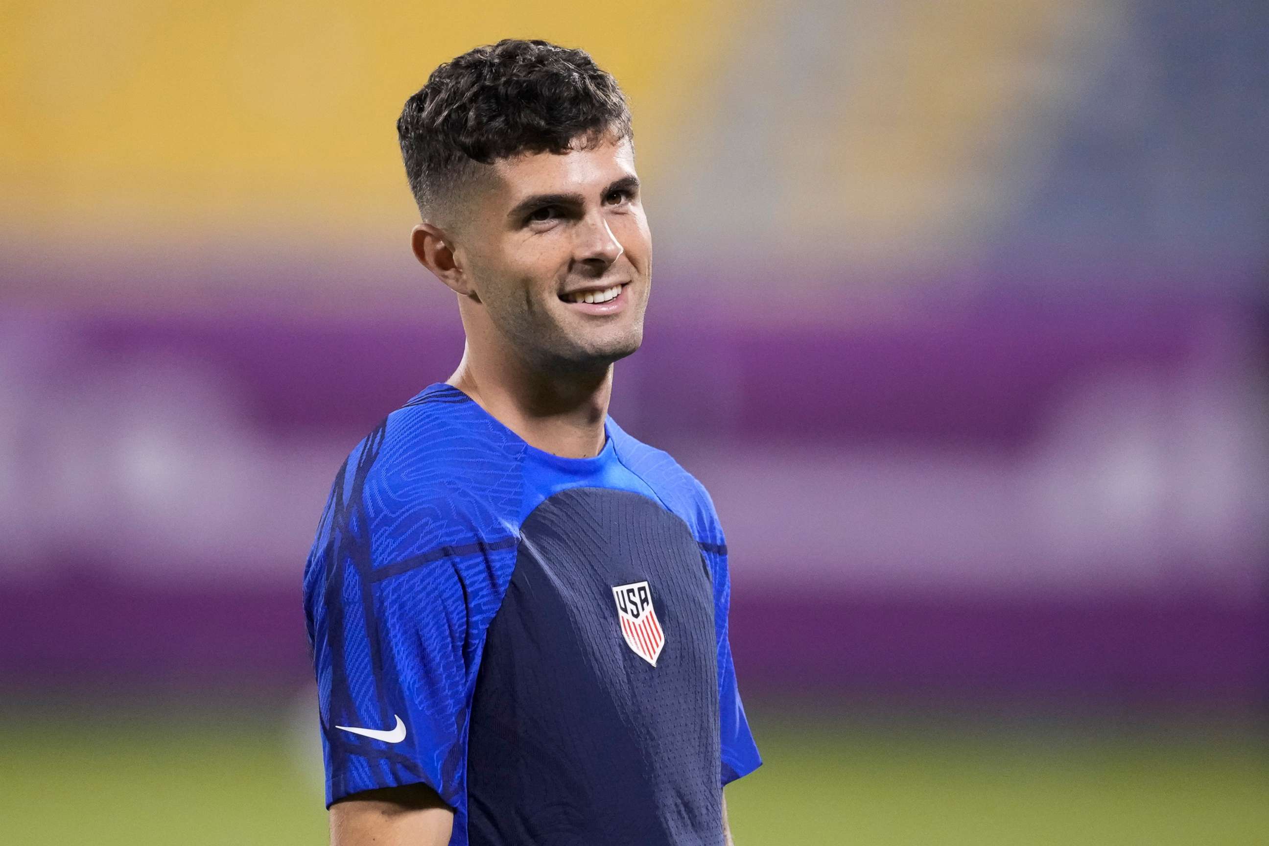 PHOTO: Forward Christian Pulisic of the United States, participates in an official training on the eve of the group B World Cup soccer match between United States and Wales, at Al-Gharafa SC Stadium, in Doha, Qatar, Nov. 20, 2022.