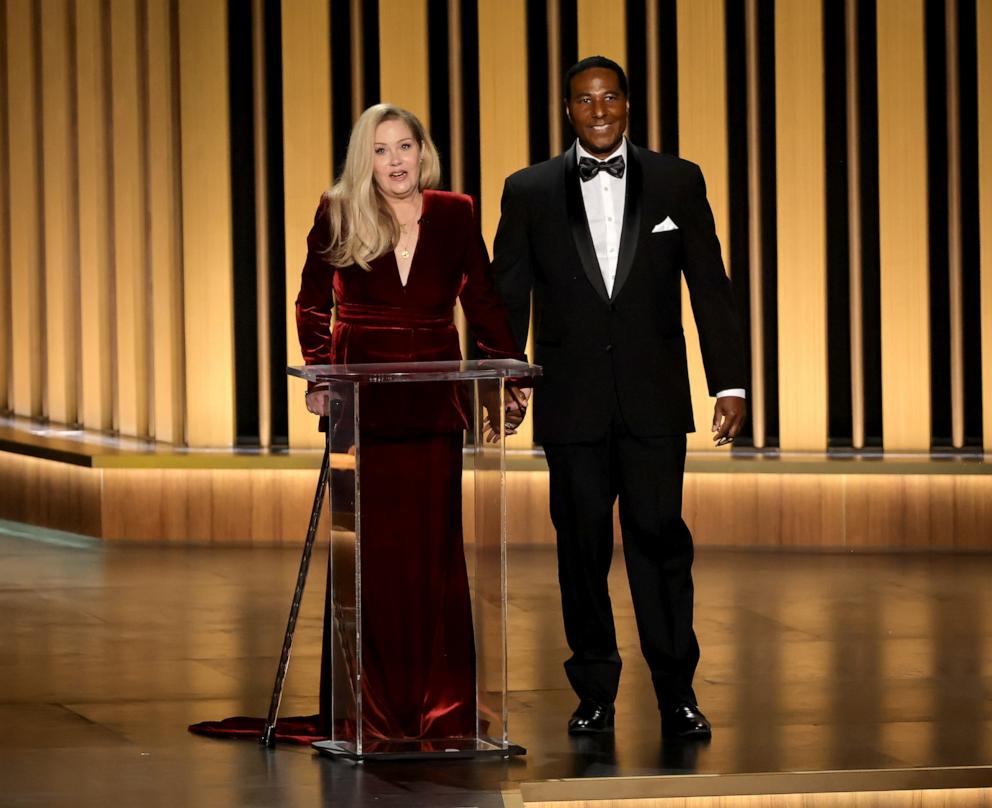 PHOTO: Christina Applegate speaks speaks onstage during the 75th Primetime Emmy Awards at Peacock Theater in Los Angeles, Jan. 15, 2024.