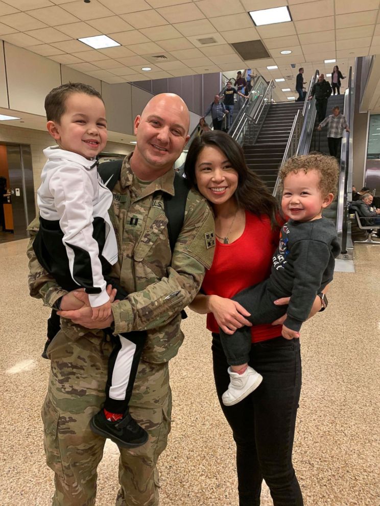 PHOTO: Captain Andrew Olson is pictured with his wife, Tina Olson, and two sons.