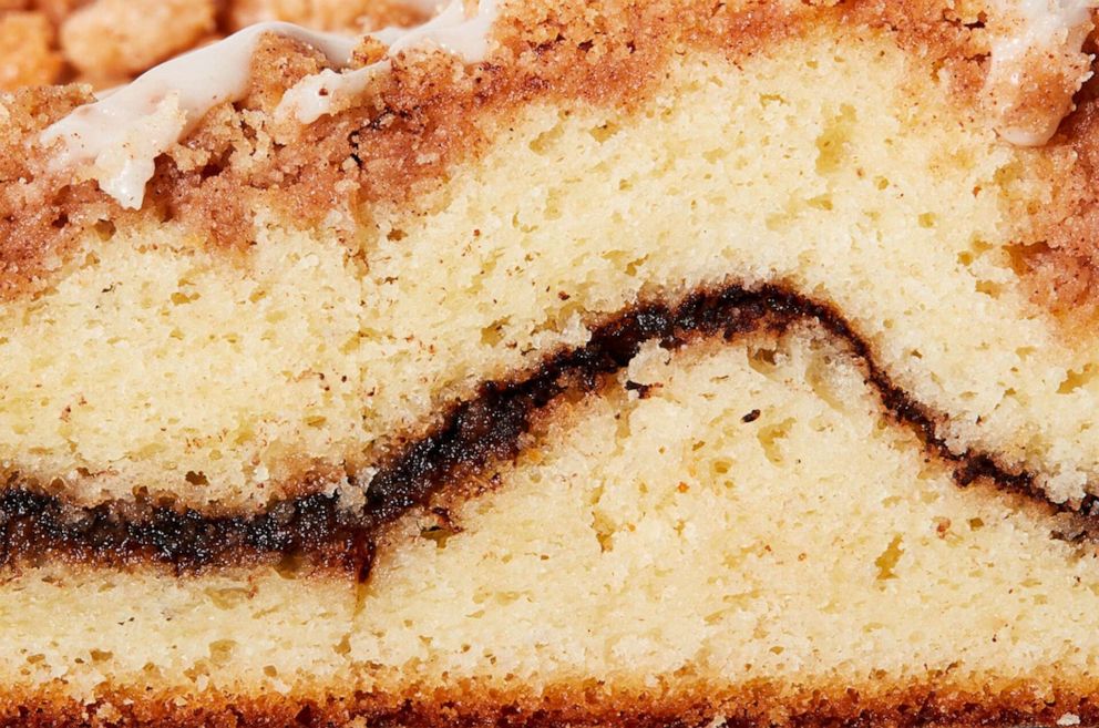 PHOTO: The cross-section of a slice of coffee cake.