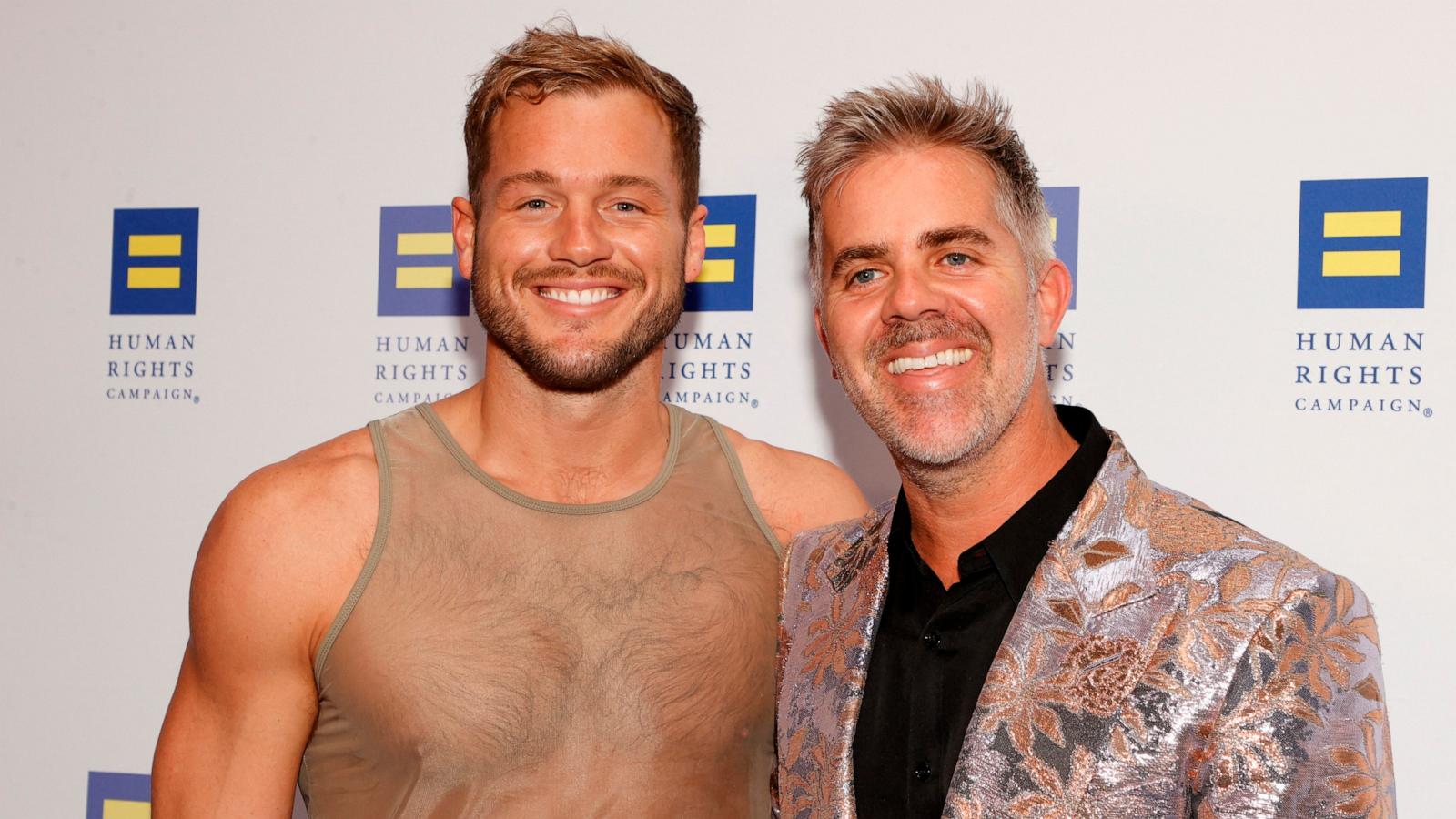 PHOTO: Former pro-football player Colton Underwood and his husband Jordan C. Brown arrive for Human Rights Campaign's 2024 dinner at the Fairmont Century Plaza in Los Angeles, March 23, 2024.