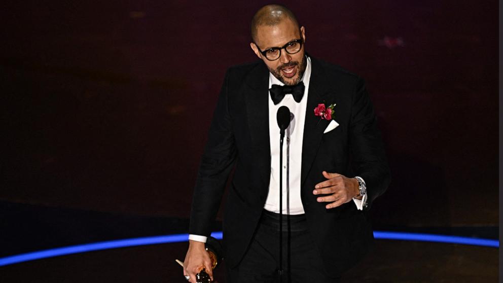 PHOTO: Cord Jefferson accepts the award for Best Adapted Screenplay for "American Fiction" during the 96th Annual Academy Awards in Hollywood, CA, March 10, 2024. 