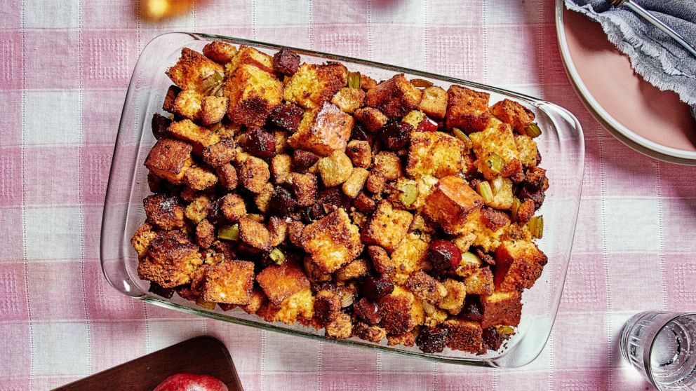 PHOTO: Illyanna Maisonet's cornbread and salami dressing uses boxed cornbread and stuffing mix. 