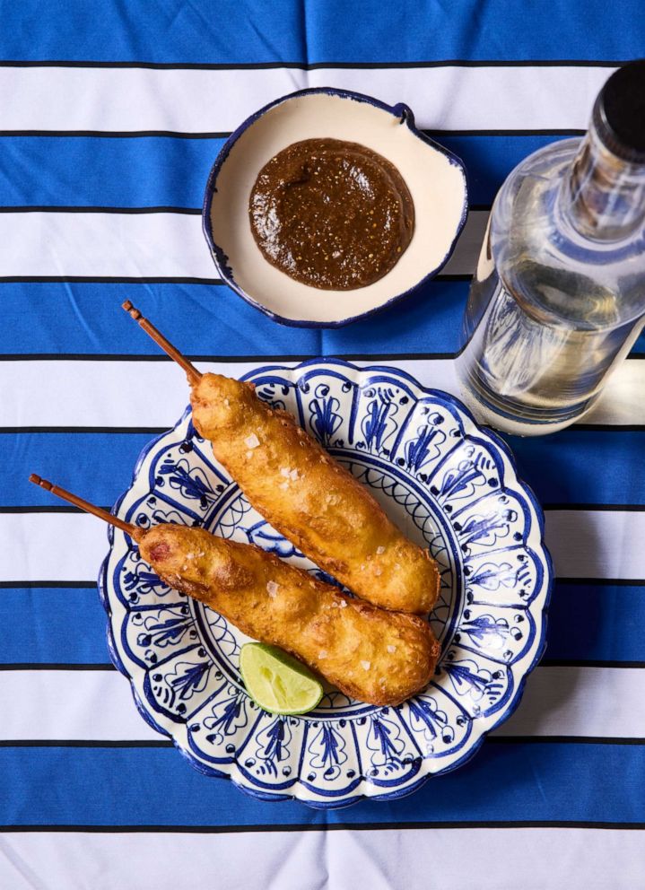 PHOTO: Masa corndogs with huitlacoche "mustard."